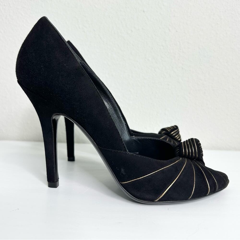 GUCCI Peep Toe Black Pumps with Gold Trim Size 37.5 - Picture 2 of 8